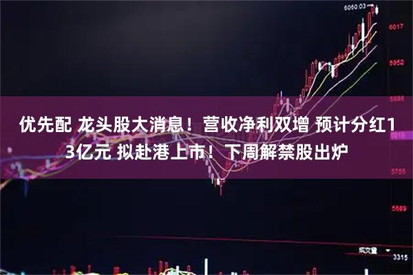 优先配 龙头股大消息！营收净利双增 预计分红13亿元 拟赴港上市！下周解禁股出炉