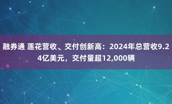 融券通 莲花营收、交付创新高：2024年总营收9.24亿美元，交付量超12,000辆