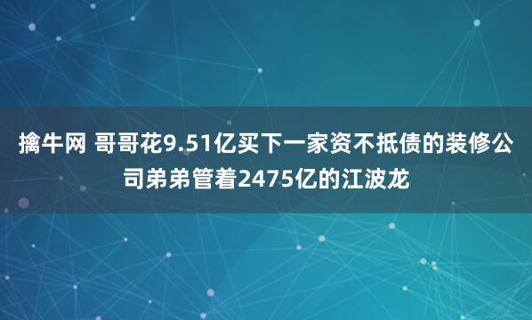 擒牛网 哥哥花9.51亿买下一家资不抵债的装修公司弟弟管着2475亿的江波龙